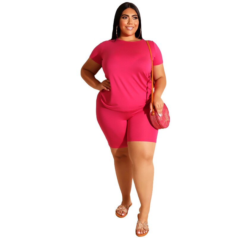Big Beautiful Women Summer Set T Shirt+Shorts Set Female 2 Piece Outfits Plus Size Suit Oversize Women Two Piece Sets Tracksuit