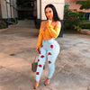 Spring and autumn sexy high-waist women jeans fashion flower embroidery skinny slimming denim pants lady sexy denim pencil pants