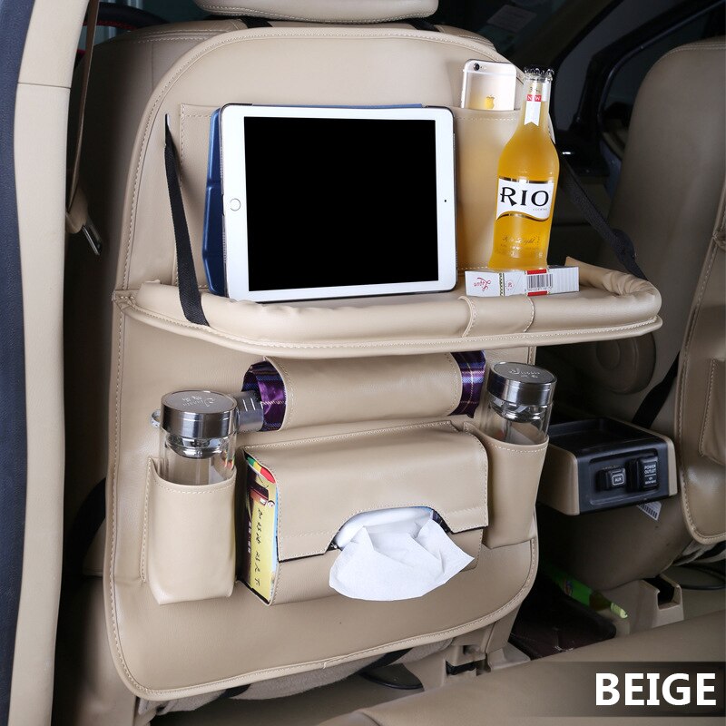 Pu Leather Pad Bag Car Seat Back Organizer Foldable Table Tray Travel Storage Bag Foldable Dining Table Car Seat Storage Bag