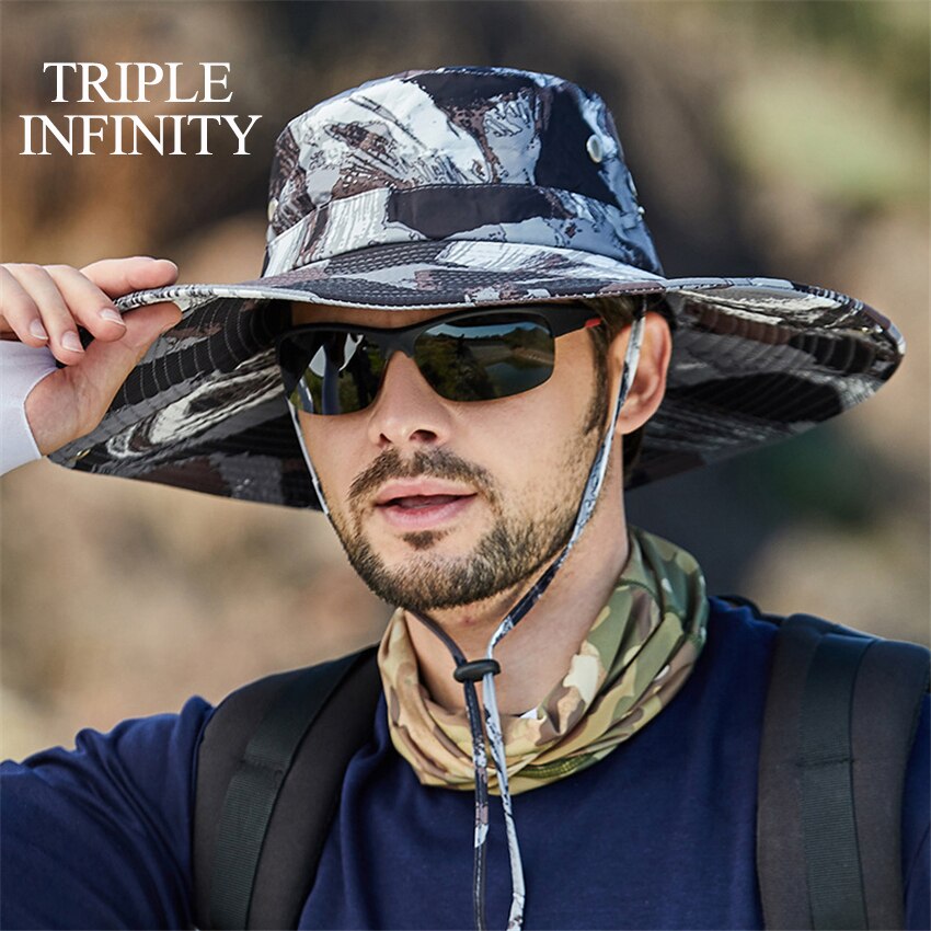 New Fashion Sun Hat Male Sunshade Summer Outdoor Fishing Sun-proof Breathable Foldable Big Wide Brim Men's Panama Hat Bucket Hat