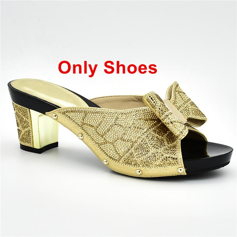 New Arrival Italian Shoes with Matching Bags for Wedding Italy Nigerian Women Wedding Shoe and Bag Set Decorated with Rhinestone