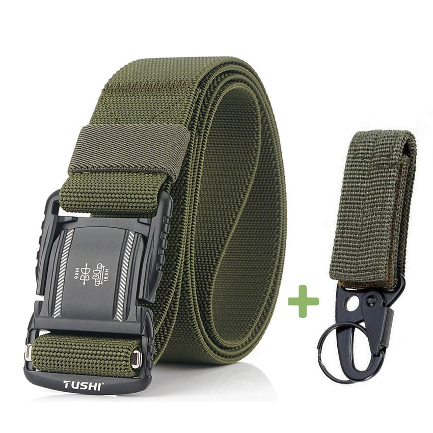 Elastic Men Belt Alloy Magnetic Buckle Outdoor Working Tactical Belt For Jeans Pants Casual Stretch Overalls Male Waist Belt New