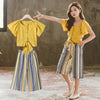 Kids Girls Clothing Set 2021 Summer Fashion Bell Sleeve Top + Striped Pants Casual 2Pcs Set Boutique Outfits Big Girls Clothes