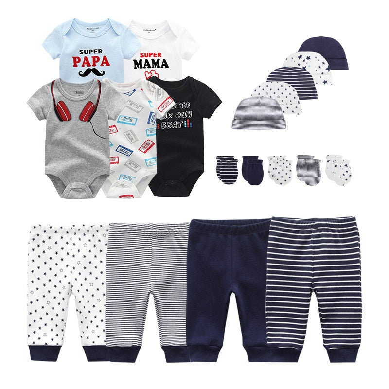 2021 Solid Unisex New Born Baby Boy Clothes Bodysuits+Pants+Hats+Gloves Baby Girl Clothes Cotton Clothing Sets Roupa de bebe