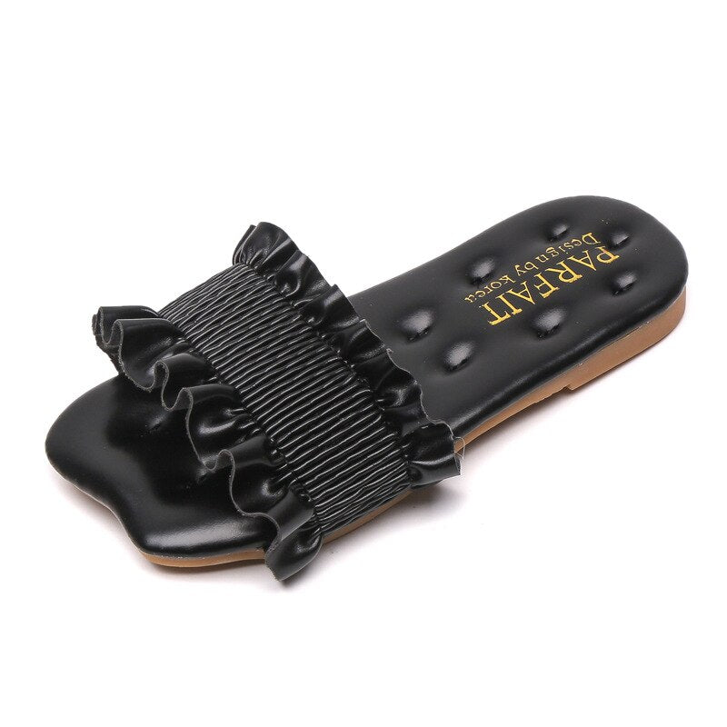 Girls Sandals Slides Kids Summer Beach Sandals Pleated Ruffles Princess Sweet Kids Slippers for Bath Swimming Indoor Outdoor New