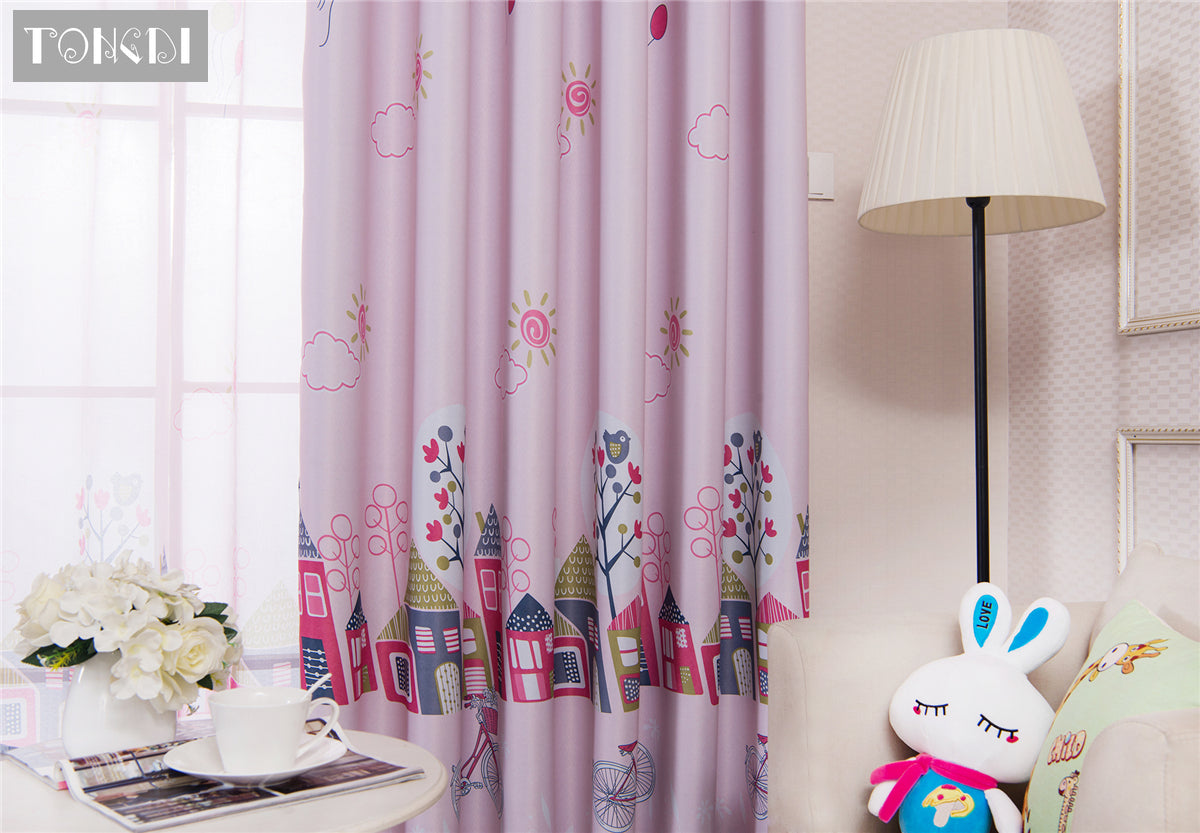 TONGDI Children Blackout Curtains Cartoon House Printing High-grade Decoration For Home Christmas Parlou Bedroom LivingRoom