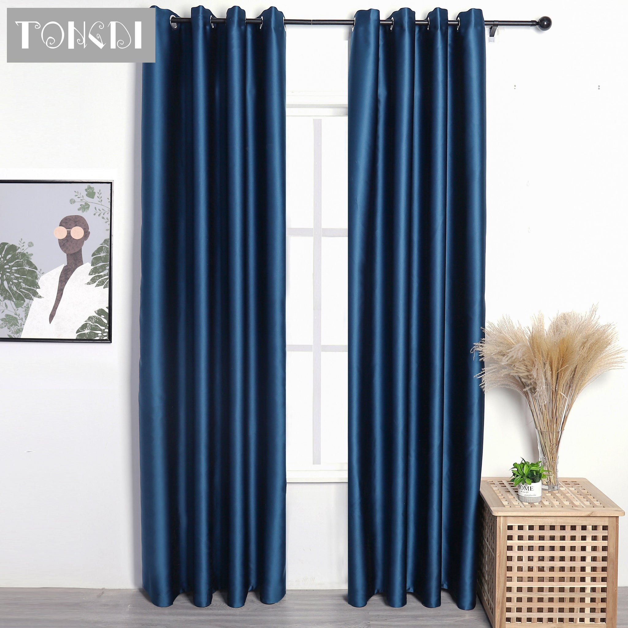 TONGDI Blackout Curtains Modern Lustrous High-grade Solid Color Panel Home Hotel For Living Room Bedroom Shading Noise Reduction