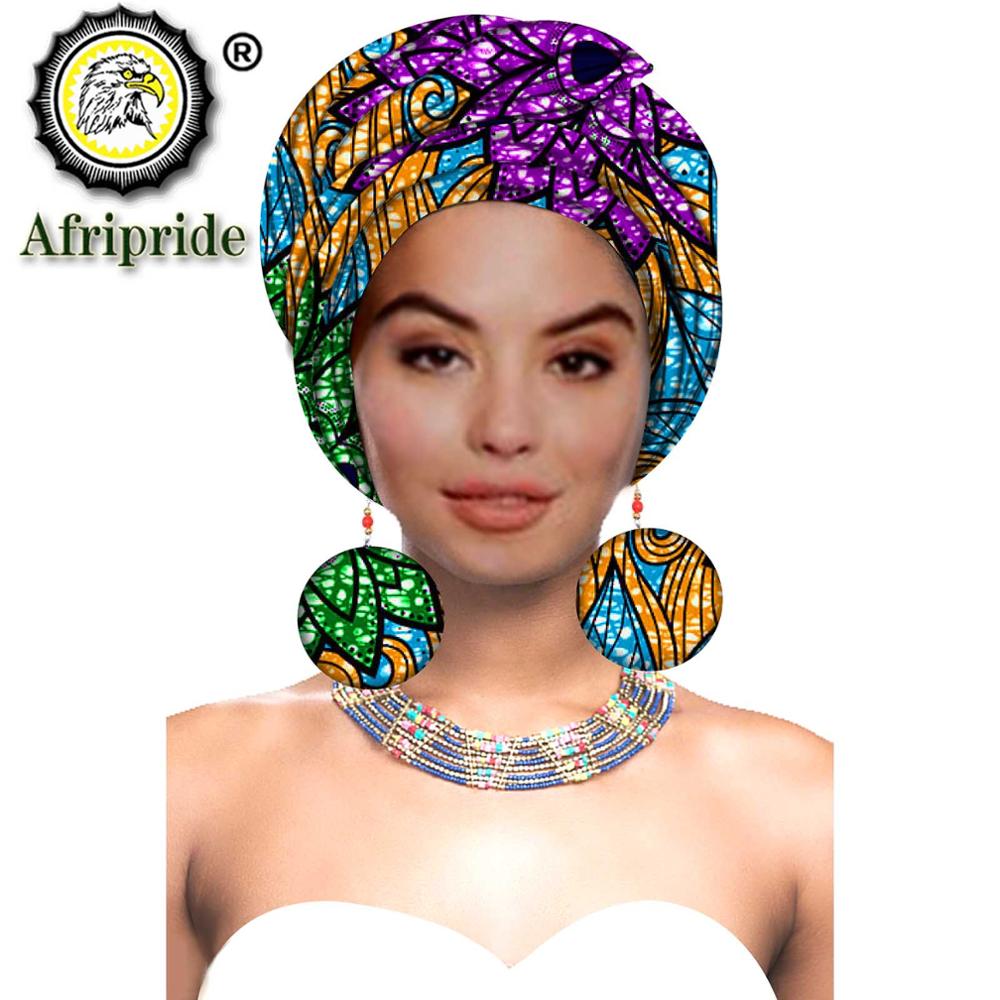 African Turbans African Headwraps for Woman African Headscarf Nigerian Headtie with Matching Earring Dashiki Ankara Wax S20H004