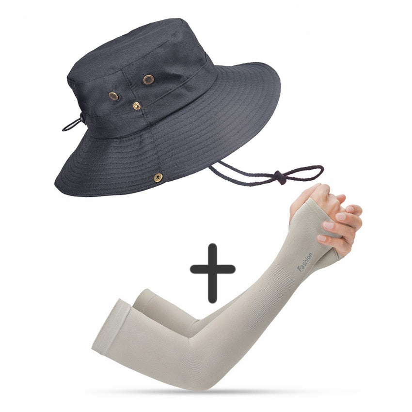 Outdoor Summer Men's Sun Hat Wide Brim Breathable Mountaineering Hiking Bucket Hat Anti-UV Sun Protection Sunshade Fishing Hat