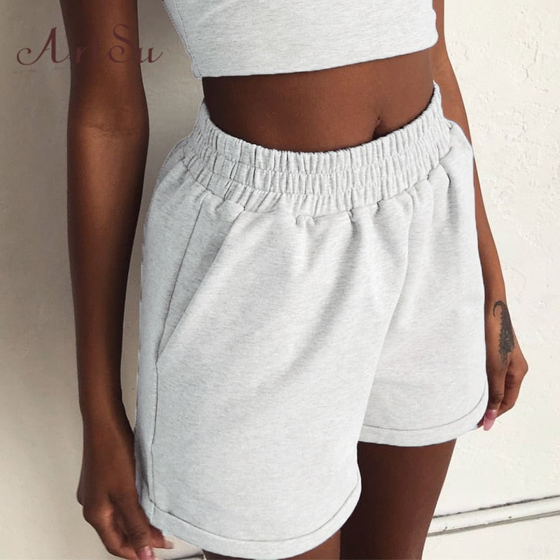 Artsu 2020 Summer Women Clothes Solid Cotton Sport Casual Shorts Women Harajuku High Waist Shorts Short Pants Ladies Autumn