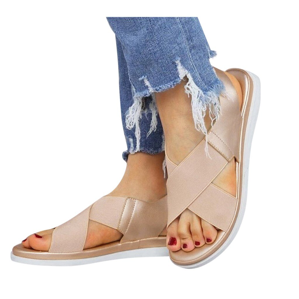 Summer Comfy Slip On Women Sandals Elastic Textile Splicing Sandals Casual Beach Shoes For Woman Classics Non-slip Lightweight