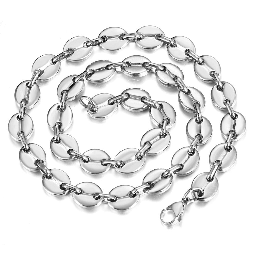 Stainless Steel Marina Coffee Beans Link Chain Necklace for Men Women 7/9/11mm Gold Silver Color Necklace Jewelry Gifts LKNM176