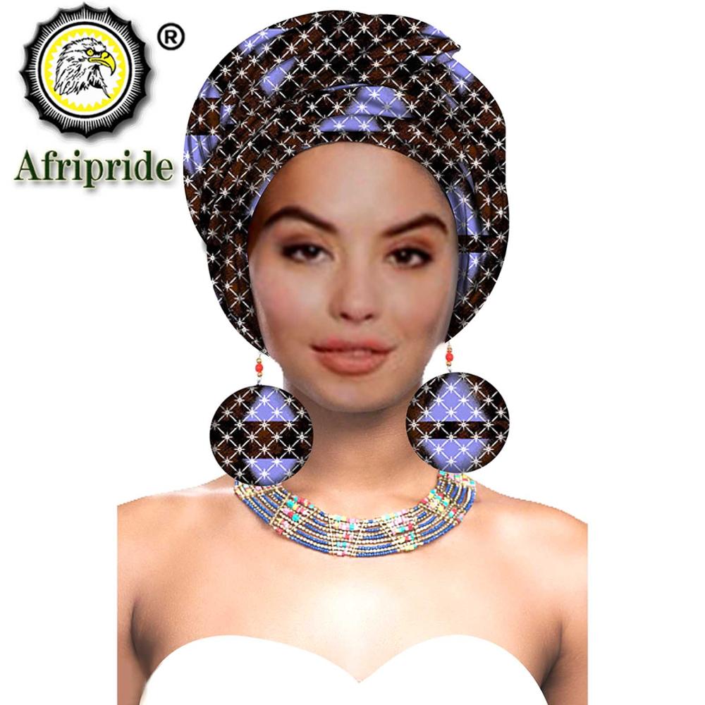 African Turbans African Headwraps for Woman African Headscarf Nigerian Headtie with Matching Earring Dashiki Ankara Wax S20H004