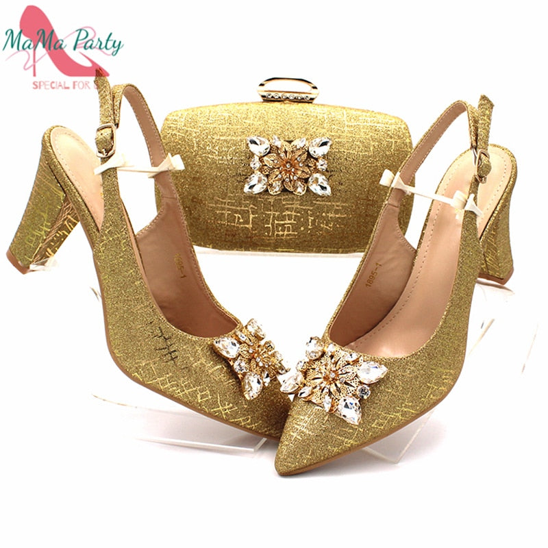 Fashionable African Shoes and Bag Set Italian Women Fuchsia Color Nigerian Shoes with Matching Bags for Royal Wedding Party