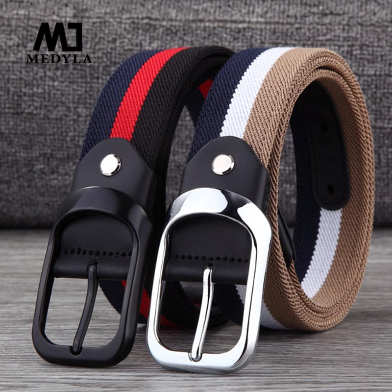 MEDYLA Canvas Belt Men's Pin Buckle Woven Elastic Belt Youth Pants With Personality Belt Black Buckle Breathable Belt MD823