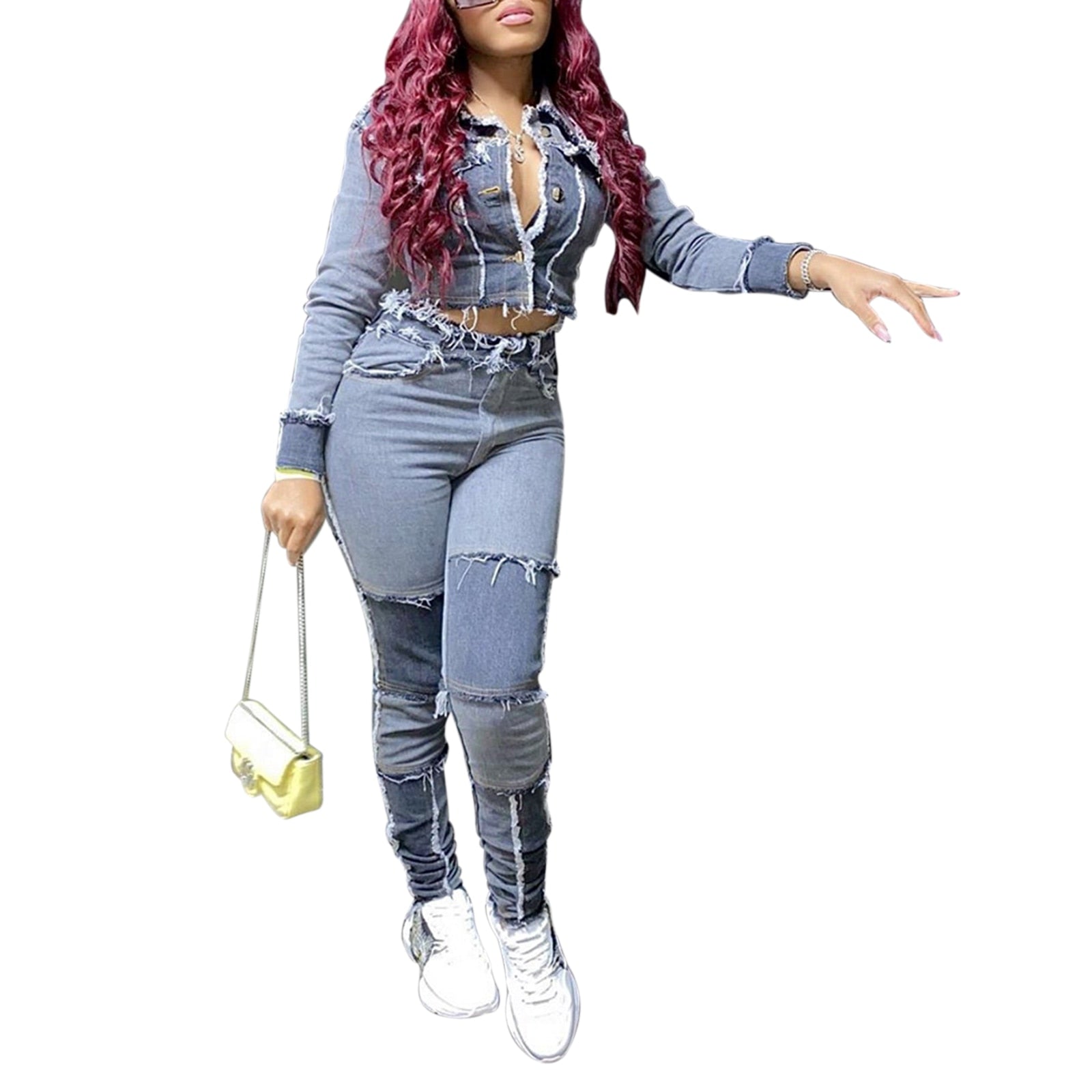 Women Jeans 2020 New High Waist Ripped Destroyed Pants Demin Patchwork Bodycon Tassels Bodycon Slim Pencil Jeans Club