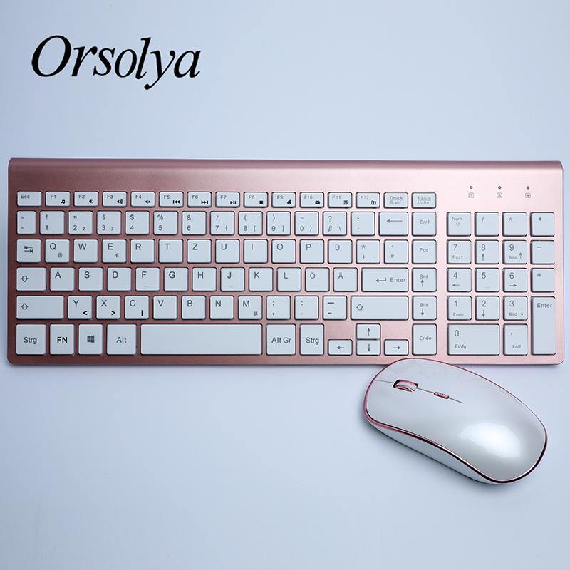 2.4G Wireless Keyboard and Mouse Combo Orsolya Whisper-quiet,UK English/German DE/Italian IT layout keyboard,Rose Gold+Silver - Surprise store