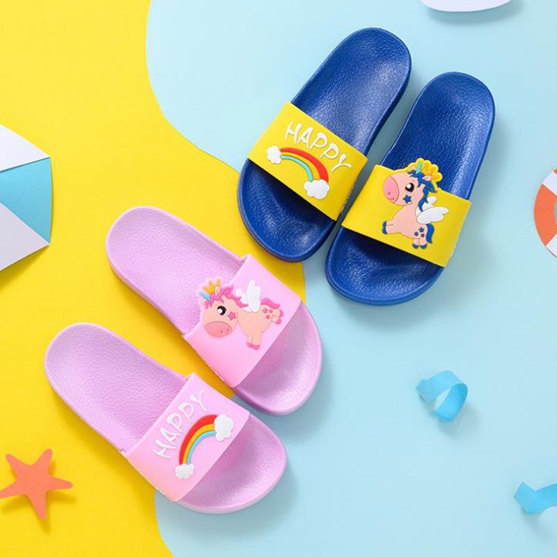 New Summer Cartoon Unicorn Kids Slippers Home and Outdoor Child Boy Girl Sandals Soft Soles Non-slip