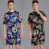 Summer Men Pyjama Set Print Satin Men Pajama Suit Short Sleeve Shorts Silk Pajama Man Sleepwear Spring Pajama Male Nightgown XXL