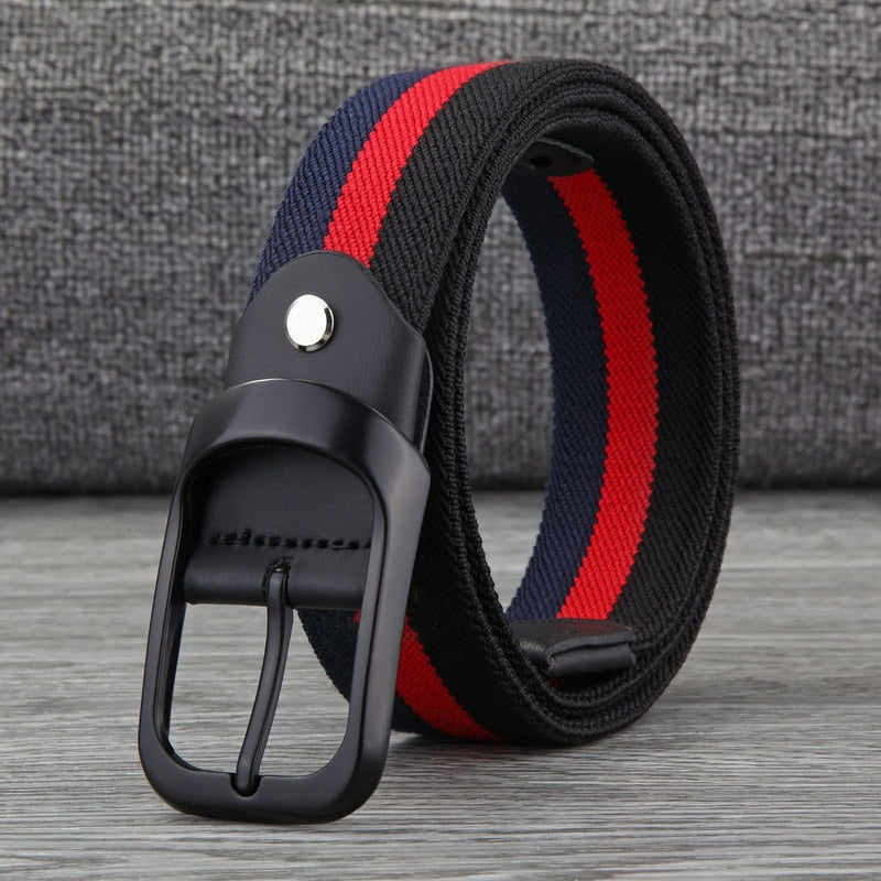 MEDYLA Canvas Belt Men's Pin Buckle Woven Elastic Belt Youth Pants With Personality Belt Black Buckle Breathable Belt MD823