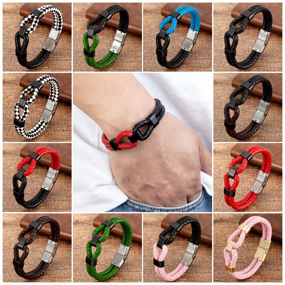 24 Style Classic Men Leather Bracelet Simple Metal Magnetic Button Hand-woven Rope Unisex Women Bangles 2020 Jewelry Accessories