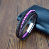 Multilayer Bracelet Natural Stone Genuine Leather Braided Wrap Bangle Stainless Steel Magnetic Clasp Bracelet Men Jewelry
