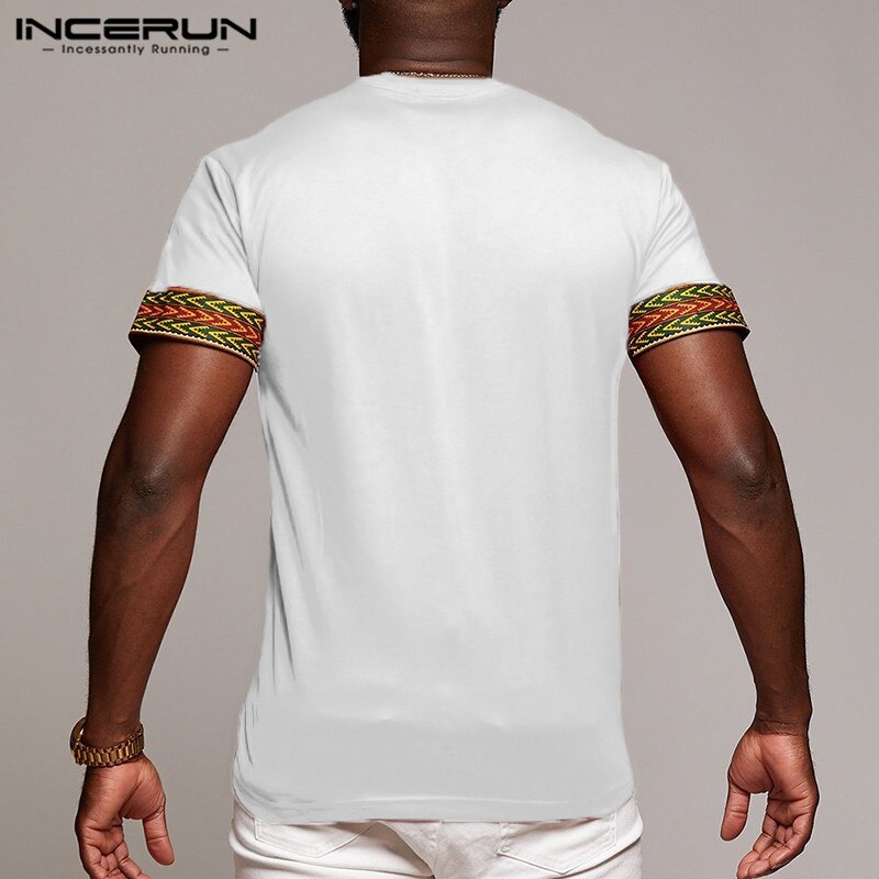INCERUN Fashion Men Dashiki T Shirt V Neck Print Tops African Ethnic Short Sleeve Brand T-shirts Men African Clothes 2020 S-5XL