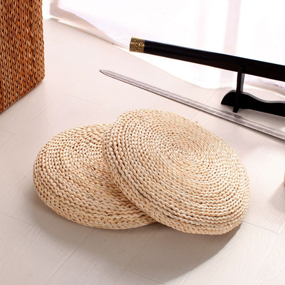 30/40/45/50/60cm Round Natural Weave Straw Handmade Pillow Floor Yoga Seat Mat Thickening Chair Tatami Meditation Window Cushion