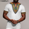 INCERUN Fashion Men Dashiki T Shirt V Neck Print Tops African Ethnic Short Sleeve Brand T-shirts Men African Clothes 2020 S-5XL