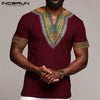 INCERUN Fashion Men Dashiki T Shirt V Neck Print Tops African Ethnic Short Sleeve Brand T-shirts Men African Clothes 2020 S-5XL