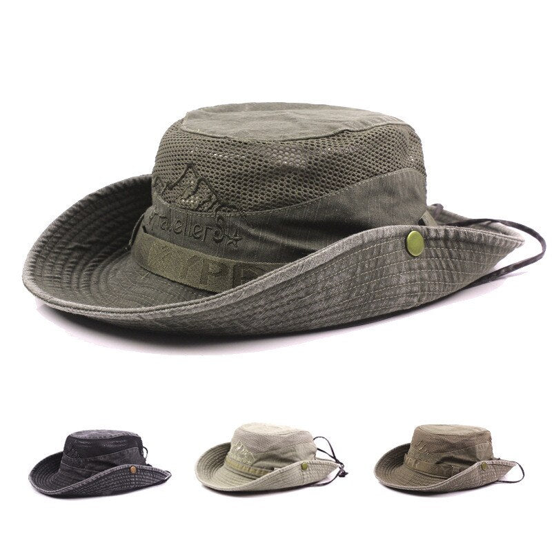 XdanqinX Adult Men's Cap Summer Mesh Breathable Retro 100% Cotton Bucket Hat Panama Jungle Fishing Hats Novelty Dad's Beach Cap
