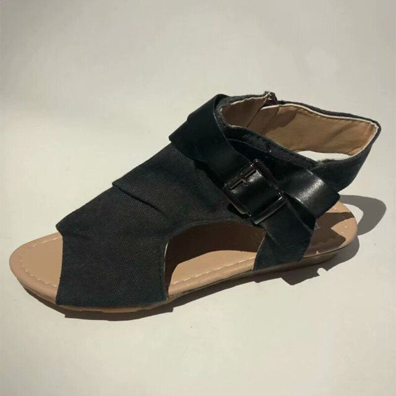 VTOTA Women Sandals Gladiator Peep Toe Buckle Zipper Design Roman Sandals Women Flat Summer Beach Ladies Shoes Chaussure Zapatos