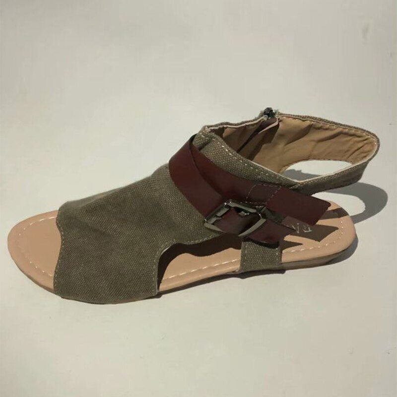 VTOTA Women Sandals Gladiator Peep Toe Buckle Zipper Design Roman Sandals Women Flat Summer Beach Ladies Shoes Chaussure Zapatos