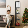 LED Shelf Floor Lamp Wooden Frame Tall Light with Organizer Storage Display Shelves-Modern Standing Lamp for Living Room Bedroom