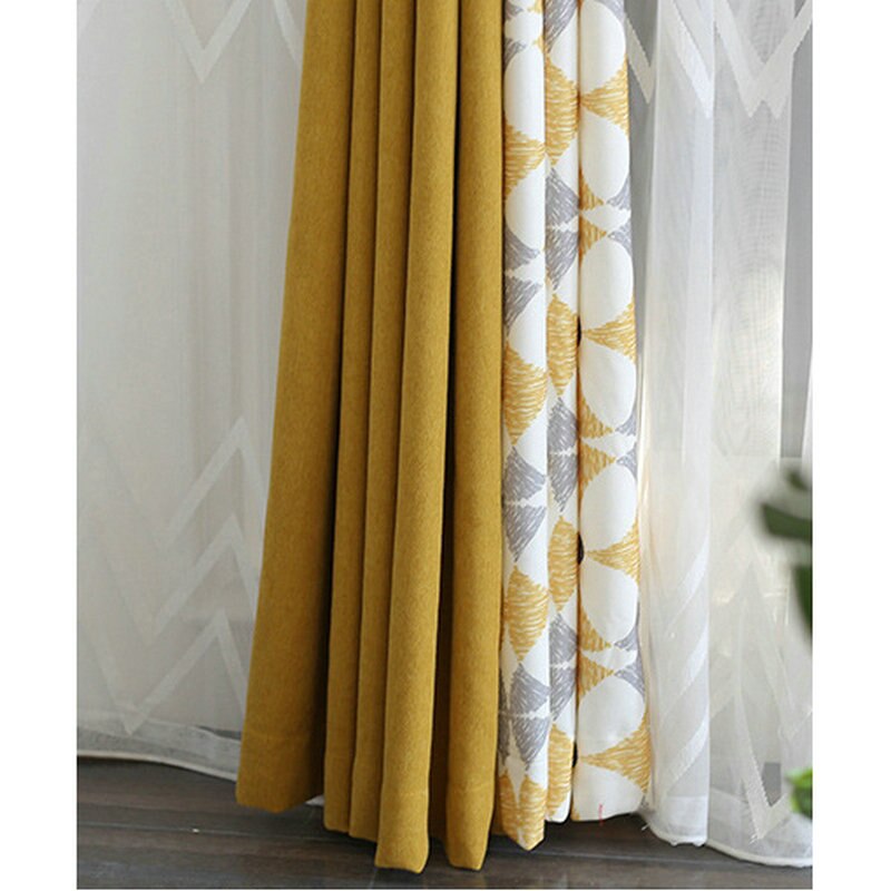 New Geometirc Two Colors Stitching Blackout Flax Curtains for Living Room Modern High-Quality Window Bedroom Blackout Curtain