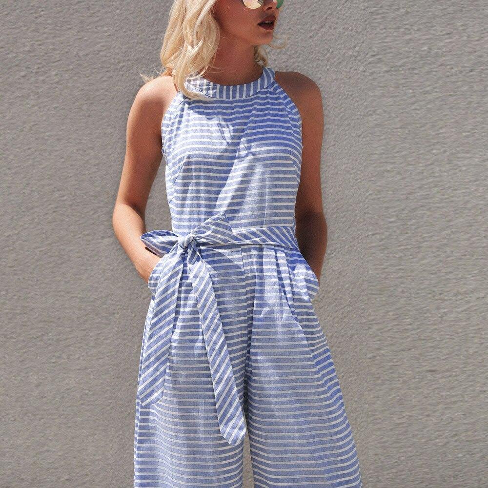 Womail bodysuit Women Summer Fashion Ladies Sleeveless Striped Jumpsuit Casual Clubwear Wide Leg Outfit new 2019 dropship M4 - Surprise store
