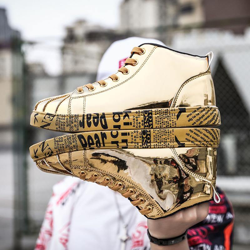 2019 Plus Size 46 Women/Men Fashion Graffiti Sneakers Shoes Bling Lovers Gold Silver Platform Flats Lady Casual krasovki Shoes - Surprise store