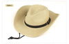 Men Summer Cowboy Knit Straw Hat Fashion Big Wide Brim Casual Beach Sun Sunscreen Block UV Protection Leather Belt Buckle Cap W1