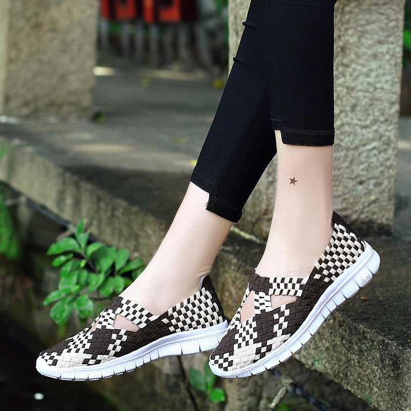 Summer Woven Big Size 35-42 Women Flats Breathable Sneaker Hollow Sandals Loafers Slip-on Running Sneaker Boat Sports Shoe