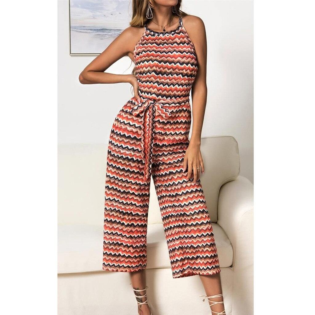Womail bodysuit Women Summer Sleeveless Long Jumpsuit Multicolor Striped Jumpsuit loose Casual fashion High Quality 2019 A18 - Surprise store