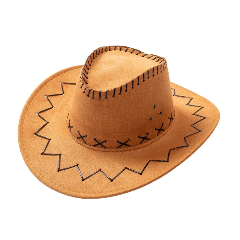 Parent-Child Summer Travel Sunscreen Suede Leather Western Cowboy Hat Men Women Kids Big Wide Brim Sun Jazz Cosplay Cap W2