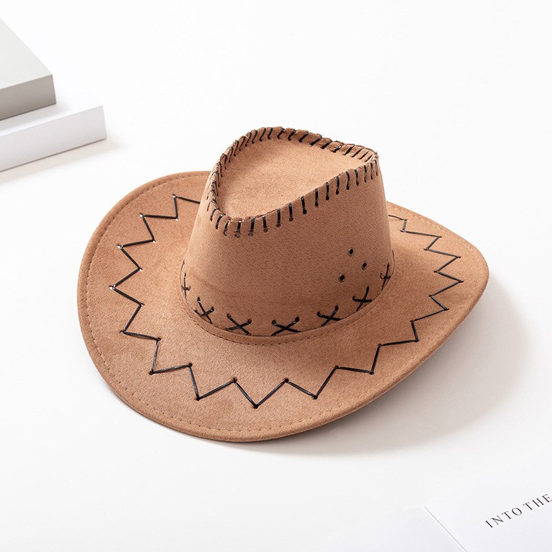 Parent-Child Summer Travel Sunscreen Suede Leather Western Cowboy Hat Men Women Kids Big Wide Brim Sun Jazz Cosplay Cap W2