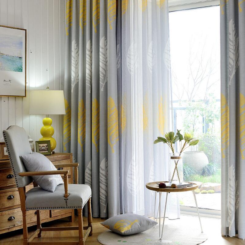Shadow Modern Leaves Printed Curtains Bedroom Sheer Curtains for Living Room gray curtains Tulle Window Drapes P205D3
