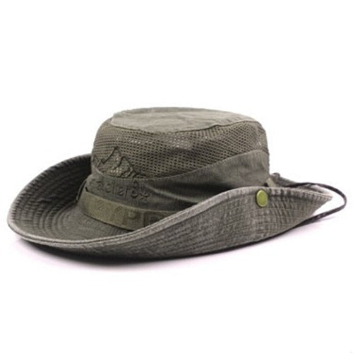 XdanqinX Adult Men's Cap Summer Mesh Breathable Retro 100% Cotton Bucket Hat Panama Jungle Fishing Hats Novelty Dad's Beach Cap