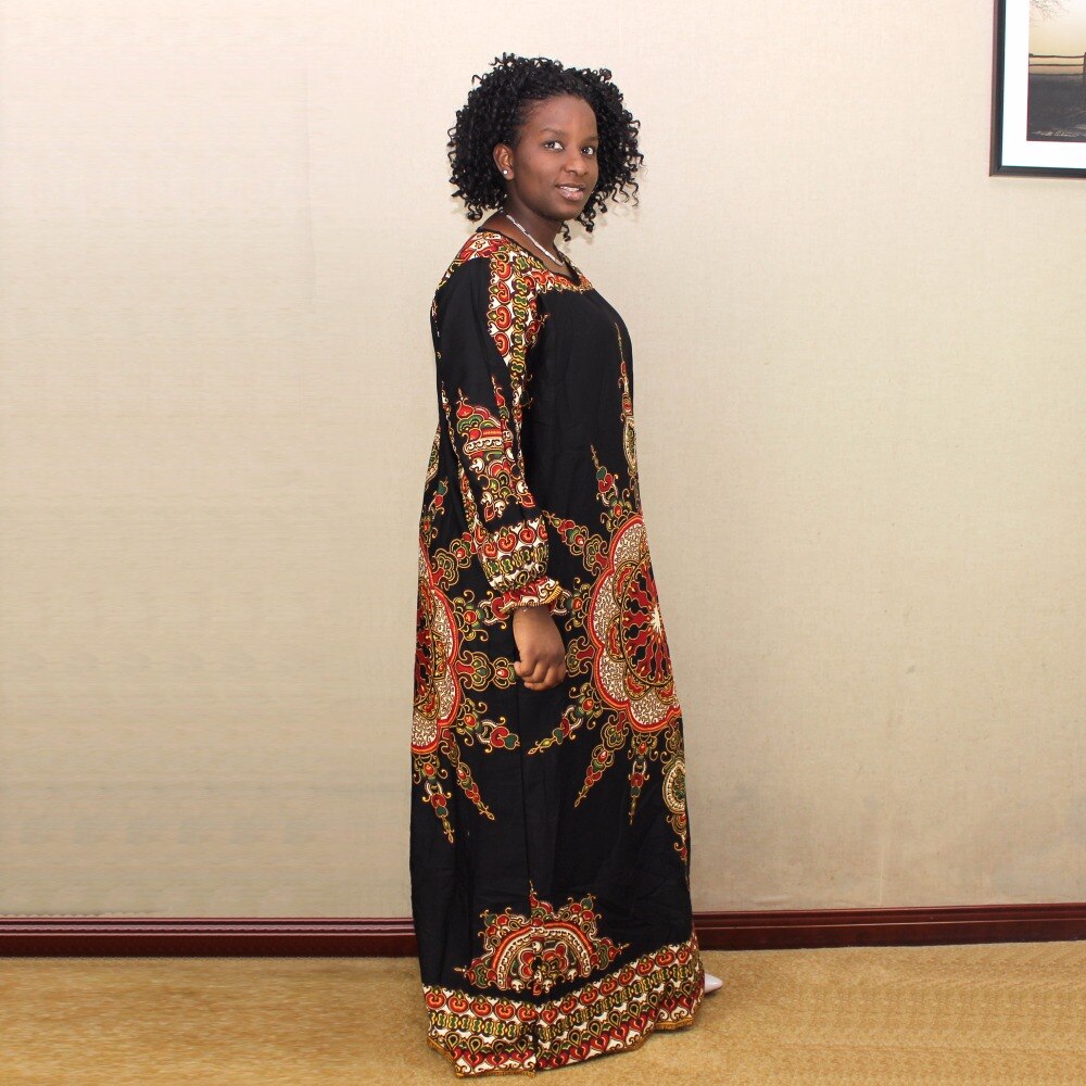 Newest 100% Cotton African Women Lady Classic Long Sleeve Loose African Dashiki Long Dress