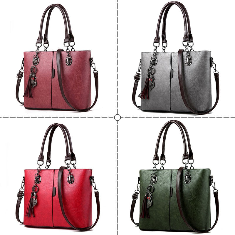 Luxury Handbags Women Bags Designer Solid Leather Tassel Crossbody Shoulder Bags For Women Messenger Ladies Hand Bag