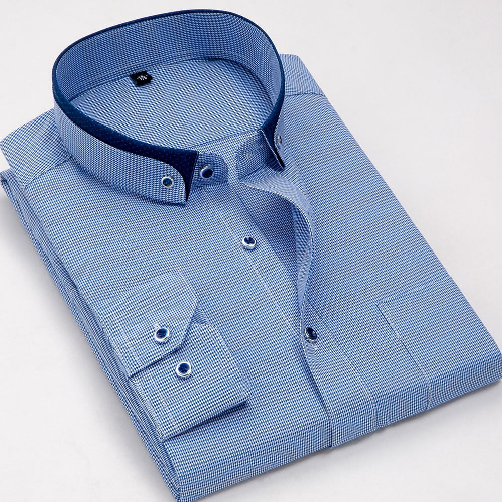 New 2017 Autumn Striped Casual Men Dress Shirts Fashion Designer Small Button down double Collar Cotton Men's Shirt M504