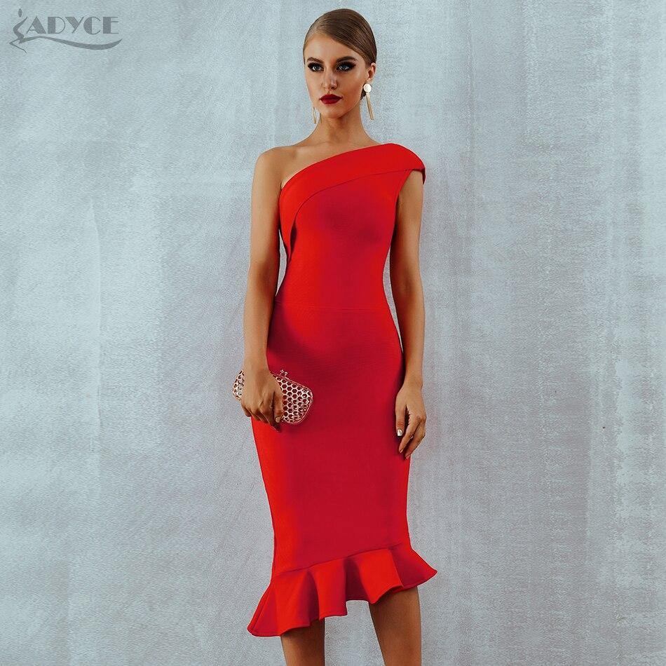 Adyce 2020 New Summer Women Bandage Dress Vestidos One Shoulder Sleeveless Ruffles Nightclub Dress Celebrity Evening Party Dress - Surprise store