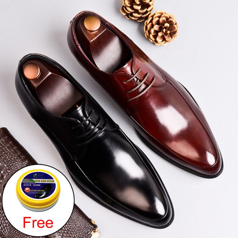 Classic Man Formal Dress Derby Office Shoes Genuine Leather Handmade Wedding Party Flats Pointed Toe Men's Basic Footwear SS367
