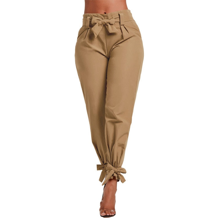 Women Summer Harem Pants with Waist Belt Bowtie Solid Trousers Ladies Casual Fashion Middle Waist Girls Street Fashion Clothing